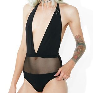 deep plunge black mesh swim suit